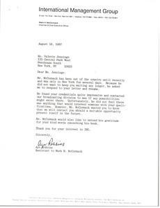 Letter from Ayn Robbins to Valerie Jennings