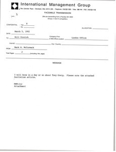 Fax from Mark H. McCormack to Bill Sinrich