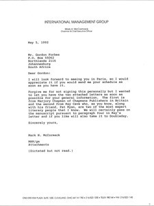 Letter from Mark H. McCormack to Gordon Forbes