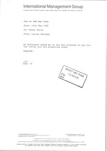 Fax from Louise Delaney to Peter Smith