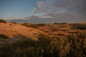 View over the dunes with clouds rolling in, Provincetown