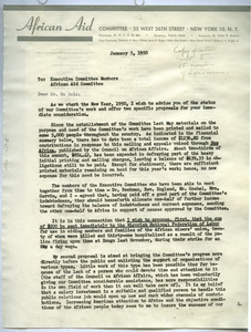 Circular letter and financial statement from African Aid Committee to W. E. B. Du Bois