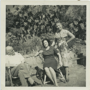Shirley Graham Du Bois with unidentified man and woman in Hampstead