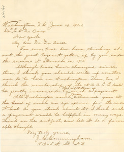 Letter from J. C. Cunningham to W. E. B. Du Bois