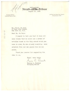 Letter from New York Herald Tribune to W. E. B. Du Bois