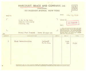 Invoice from Harcourt, Brace and Company