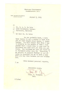Letter from Charles H. Thompson to W. E. B. Du Bois