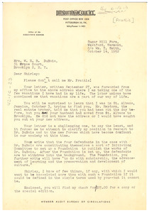 Letter from Percival Leroy Prattis to Mrs. W. E. B. Du Bois