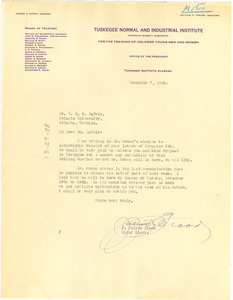 Letter from Tuskegee Normal and Industrial Institute Library to W. E. B. Du Bois