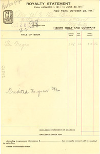Royalty statement from January 1, 1918 to June 30, 1918