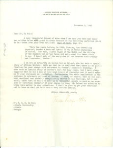 Letter from Anson Phelps Stokes to W. E. B. Du Bois