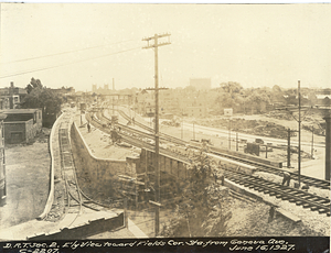 Easterly view toward Fields Corner Station from Geneva Avenue