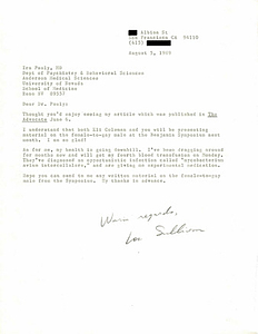 Correspondence from Lou Sullivan to Ira Pauly (August 5, 1989)