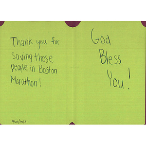 Card to Boston from Crystal Cathedral Sunday School (Garden Grove, California)
