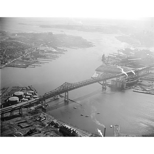 Chelsea, left, over hospital to East Boston, left, to Charlestown, right, Waterfront, Mystic River Bridge, Chelsea, MA