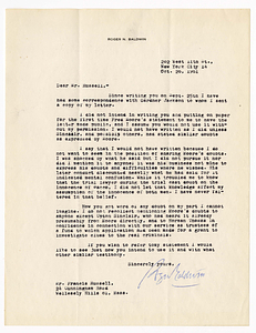 Letter from Roger N. Baldwin to Francis Russell, October 26, 1961