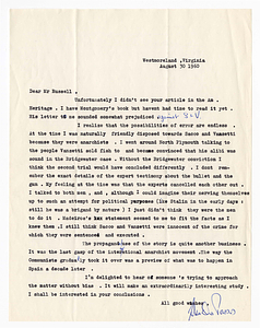 Letter from John Dos Passos to Francis Russell, August 30, 1960