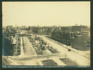 Work on Section I, Commonwealth Ave., looking easterly from roof of 600 Beacon St., 20 April 1912