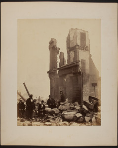 Men in front of the ruin of the H. & J. Pfaff Brewery, Boston fire, 1872
