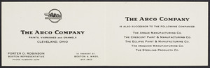 Business card for Porter O. Robinson, The Arco Company, paints, varnishes and enamels, Cleveland, Ohio, undated
