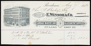 Billhead for E. Winsor & Co., dealers in carriage makers' and blacksmiths' supplies, Nos. 1, 3 & 5 Eddy Street, Providence, Rhode Island, dated August 7, 1880