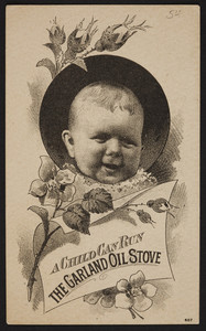 Trade card for Garland Oil Stove, Barstow Stove Co., 56 Union Street, Boston, Mass. and sold by F.B. Stevens, 75 Market Street, Lynn, Mass., undated