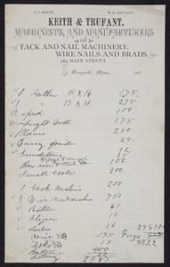Billhead for Keith & Trufant, machinists and manufacturers of tack and nail machinery, wire nails and brads, 984 Main Street, Campello, Mass., 1880s