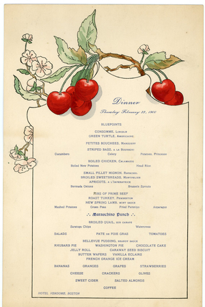 Dinner menu, George Washington's birthday, Hotel Vendome, Boston, Mass., February 22, 1900