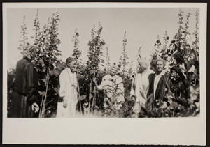 Exterior view of five women standing in the Marrett House gardens, Standish, Maine, undated