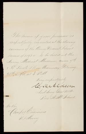 Charles Henry Alden to Thomas Lincoln Casey, February 26, 1894, invitation