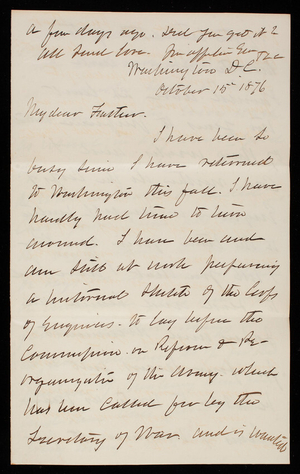 Thomas Lincoln Casey to General Silas Casey, October 15, 1876