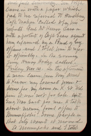 Thomas Lincoln Casey Notebook, October 1890-December 1890, 52, and feels summery. Sen Dolph