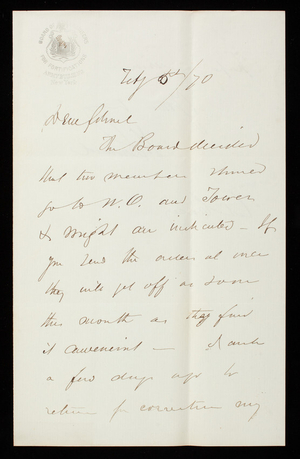 [John G.] Barnard to Thomas Lincoln Casey, February 5, 1870