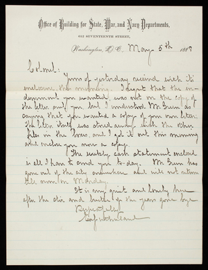 Ed. Sutherland to Thomas Lincoln Casey, May 5, 1888