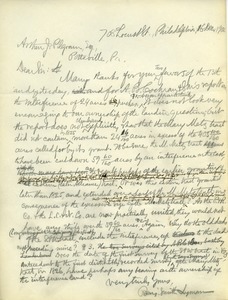 Letter from Benjamin Smith Lyman to Arthur J. Pilgram