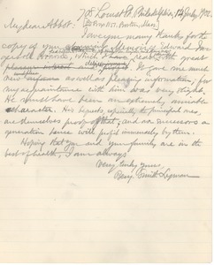 Letter from Benjamin Smith Lyman to Edwin Hale Abbot