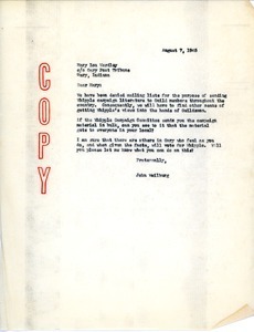 Letter from John Weilburg to Mary Lou Wardley