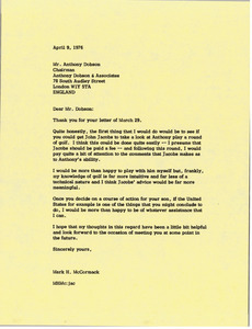 Letter from Mark H. McCormack to Anthony Dobson