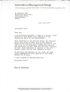 Letter from Mark H. McCormack to R. Bartlett