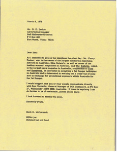 Letter from Mark H. McCormack to G. K. Leckie