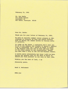 Letter from Mark H. Mccormack to Lee Berke