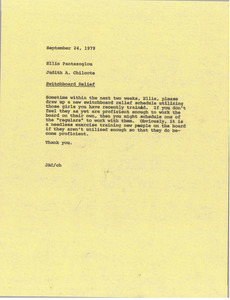 Memorandum from Judith A. Chilcote to Ellie Pantazoglou