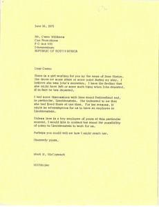 Letter from Mark H. McCormack to Owen Williams