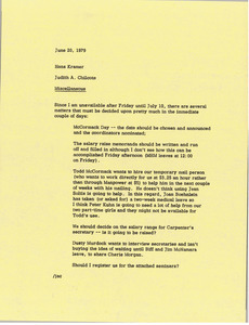 Memorandum from Judy A. Chilcote to Hans Kramer