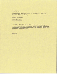 Memorandum from Mark H. McCormack to Jules Rosenthal, Arthur J. Lafave, Chester Heyman, William H. Carpenter and Edward J. Keating