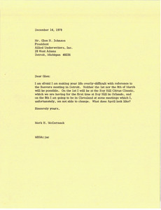 Letter from Mark H. McCormack to Glen H. Johnson
