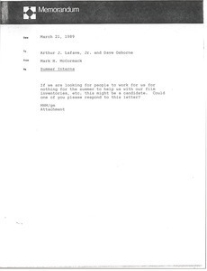 Memorandum from Mark H. McCormack to Arthur J. Lafave and Dave Osborne