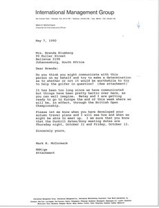 Letter from Mark H. McCormack to Brenda Blumberg