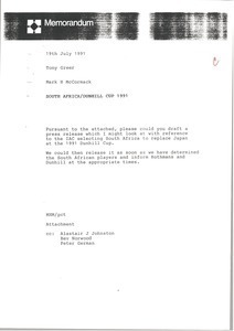 Memorandum from Mark H. McCormack to Tony Greer