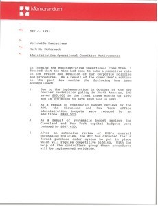 Memorandum from Mark H. McCormack to worldwide executives